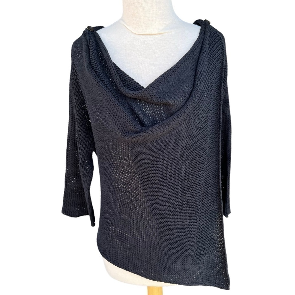Wooden Ships Draped Cross Front Button Knit Sweater Navy Blue Size M/L
